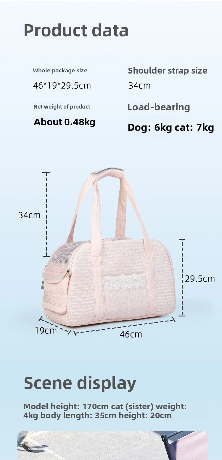 Pink Lace Cat Carrier Pet Backpack Breathable Small Dog Bag Shoulder Handheld Outing Pet Seat Carrier Pack Puppies Breathable