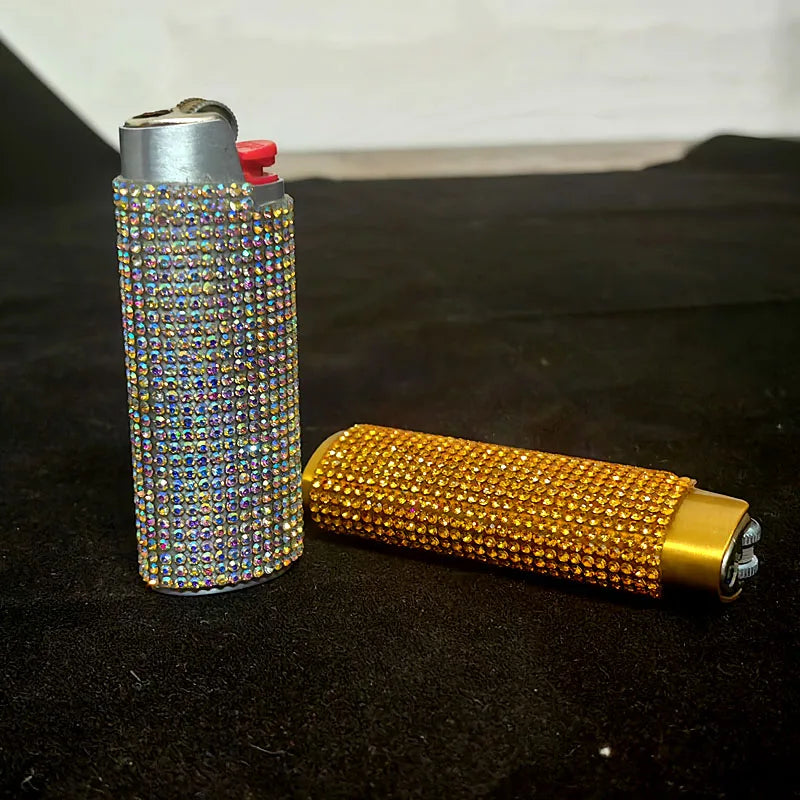 Fashion Bling Rhinestone Crystal Lighter Case Cover Sleeve Metal Shiny Lighter Holder for Bic Full Standard Size Lighter Type J6