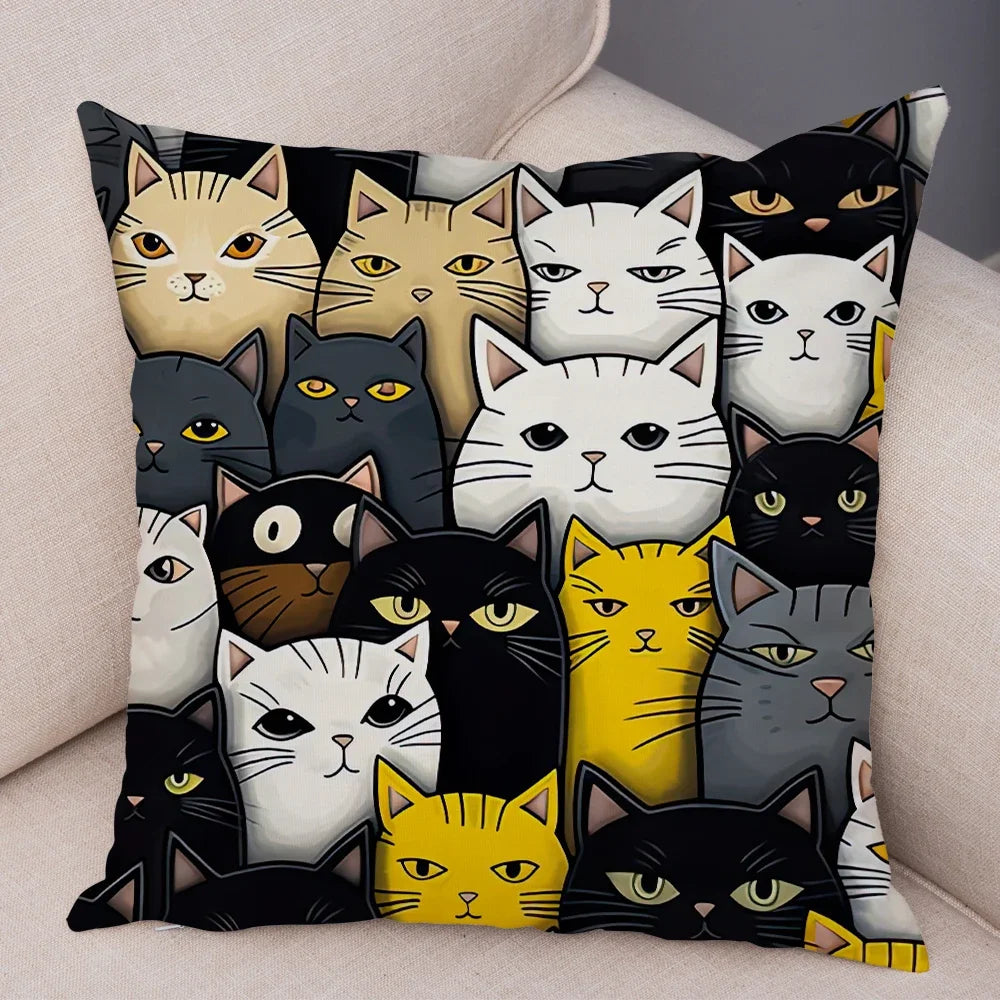 Cute Pet Hello Cat Cushion Cover Double Print Soft Plush Pillowcase for Sofa Home Car Decor Cartoon Animal Pillows Case 45x45cm