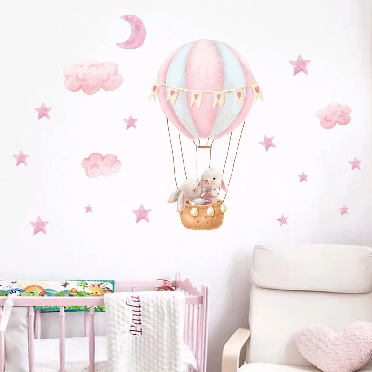1Pc Cartoon Cute Animals Rabbit Balloon Wall Sticker Decoration for Bedroom Girls Gift Wall Art Home Decor Living Room Kids Room