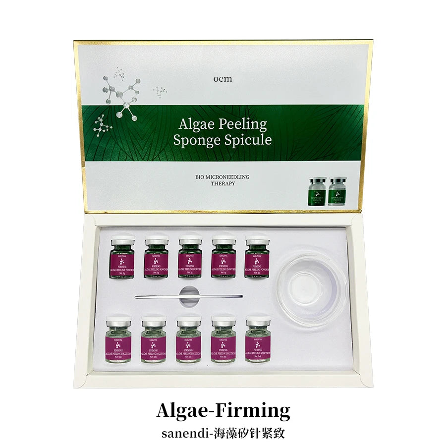 10 Vials Algae Peeling Powder DIY Facial Mask Sponge Spicules Natural Seaweed Skin Care Repair Acne Clean Pores 5 Pairs