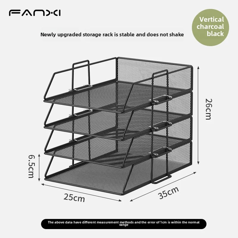 Stackable Paper Tray Desk Organizer, 4-Tier Metal Mesh Letter Organizers for School Multi-Functional Desktop Storage