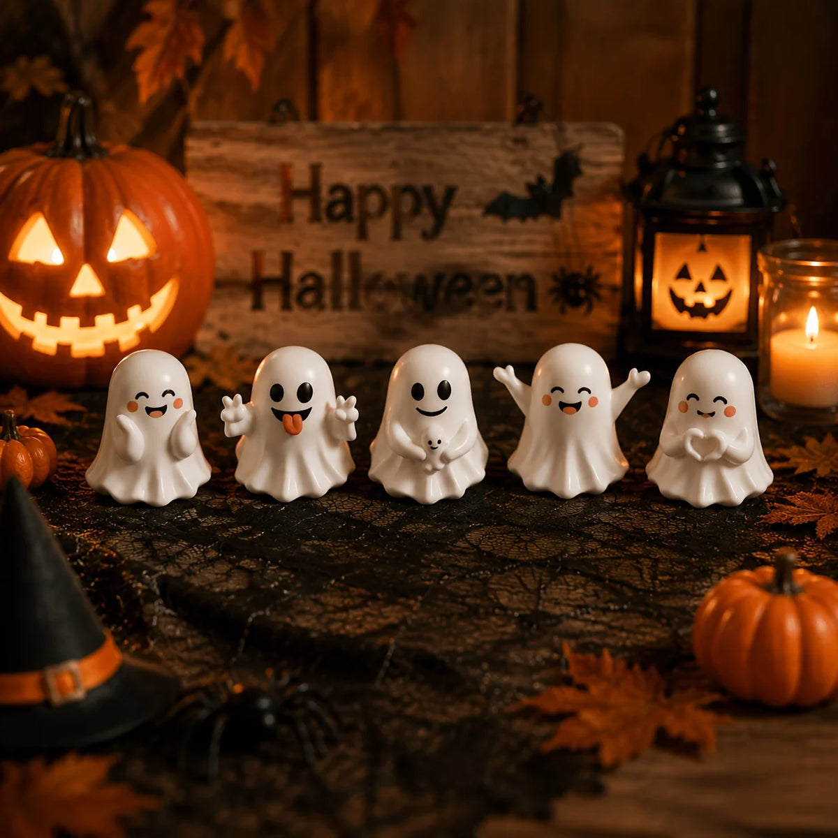 Cartoon Mini Ghost Resin Ornament Halloween Desktop Decoration Small Statues Party Atmosphere Creative Ornament