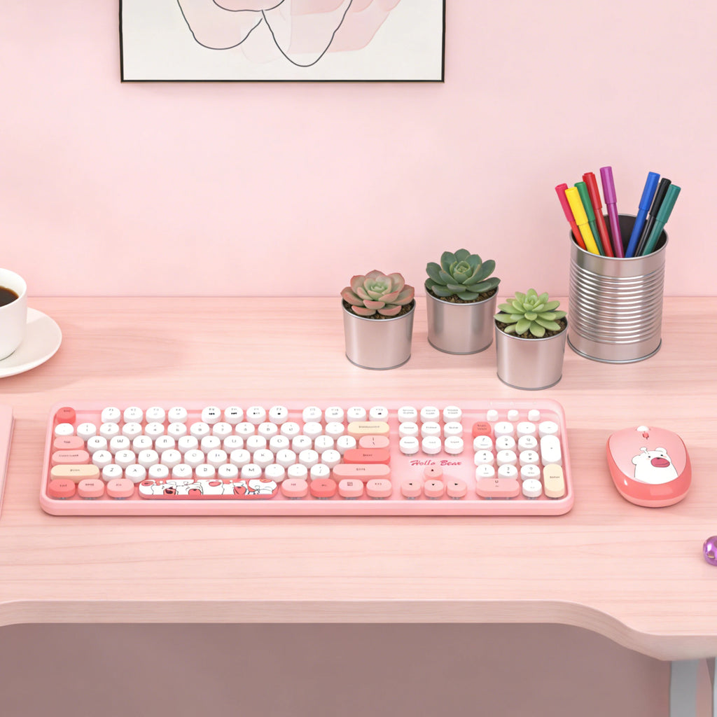 GEEZER Cute Bear Wireless Keyboard Mouse Combo