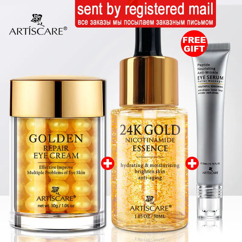 ARTISCARE 24K Gold Serum 3pcs/SET for Facial Care Eye Cream Moisturizing Face Essence Skin Care Products