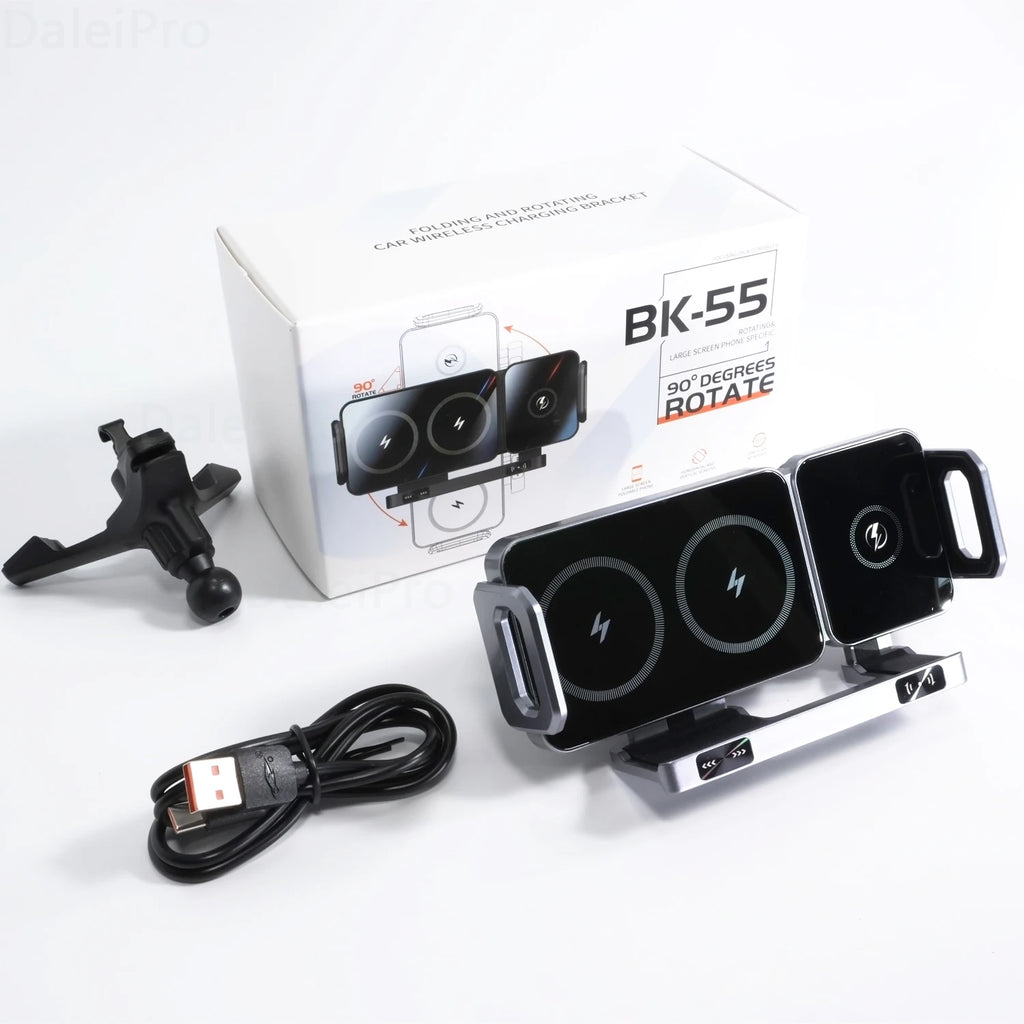 Foldable Phone Car Wireless Charger Mount Electric Clamping Rotation Universal Phone Holder For Galaxy Z Fold iPhone Xiaomi Pad