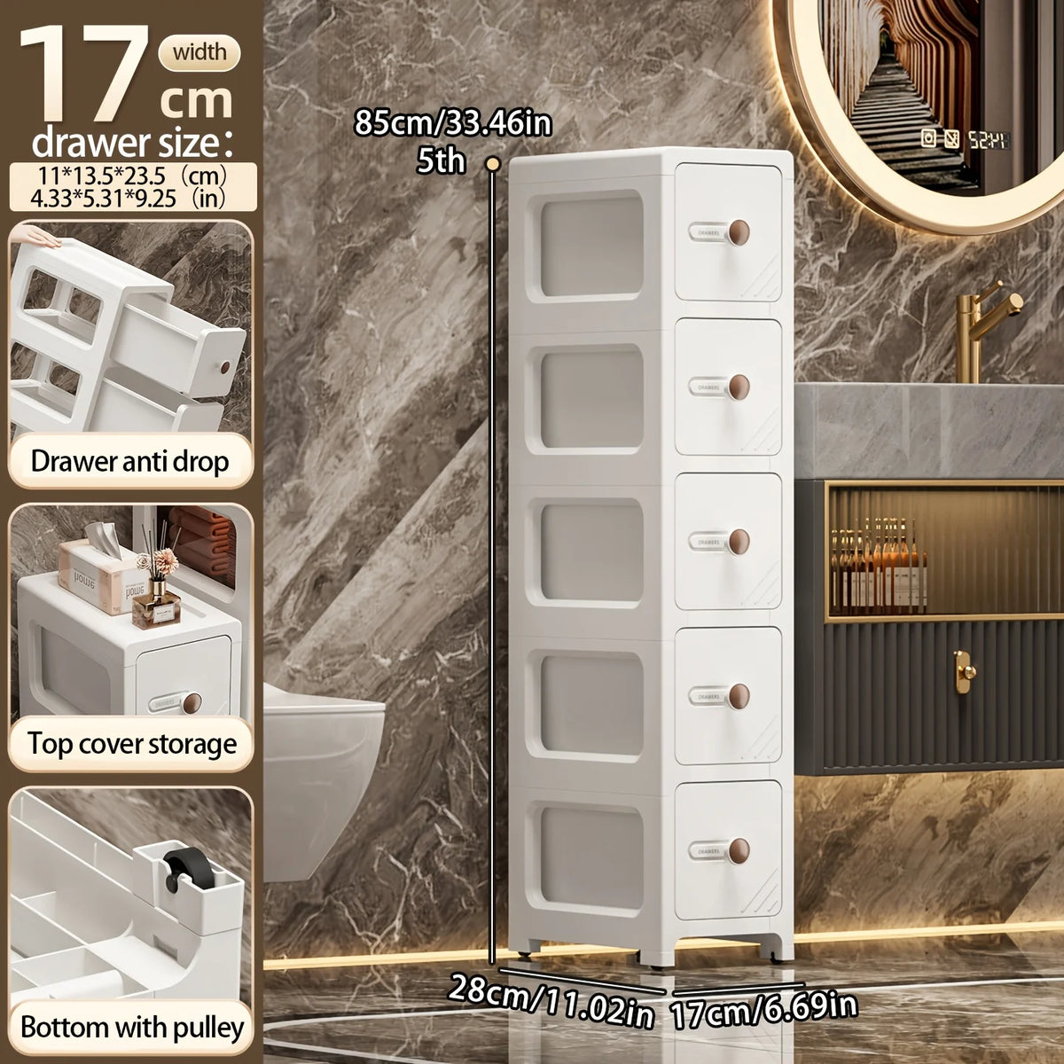 Home Narrow Space Storage Cabinet - Drawer Style - Kitchen Gap Cabinet - Bathroom Storage Cabinet - Bathroom Storage Unit