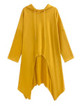 EAM Yellow Irregular Midi Sweatshirt New Hooded Drawstring Long Sleeve Women Big Size Fashion Tide Spring Autumn 2026 1DH3876