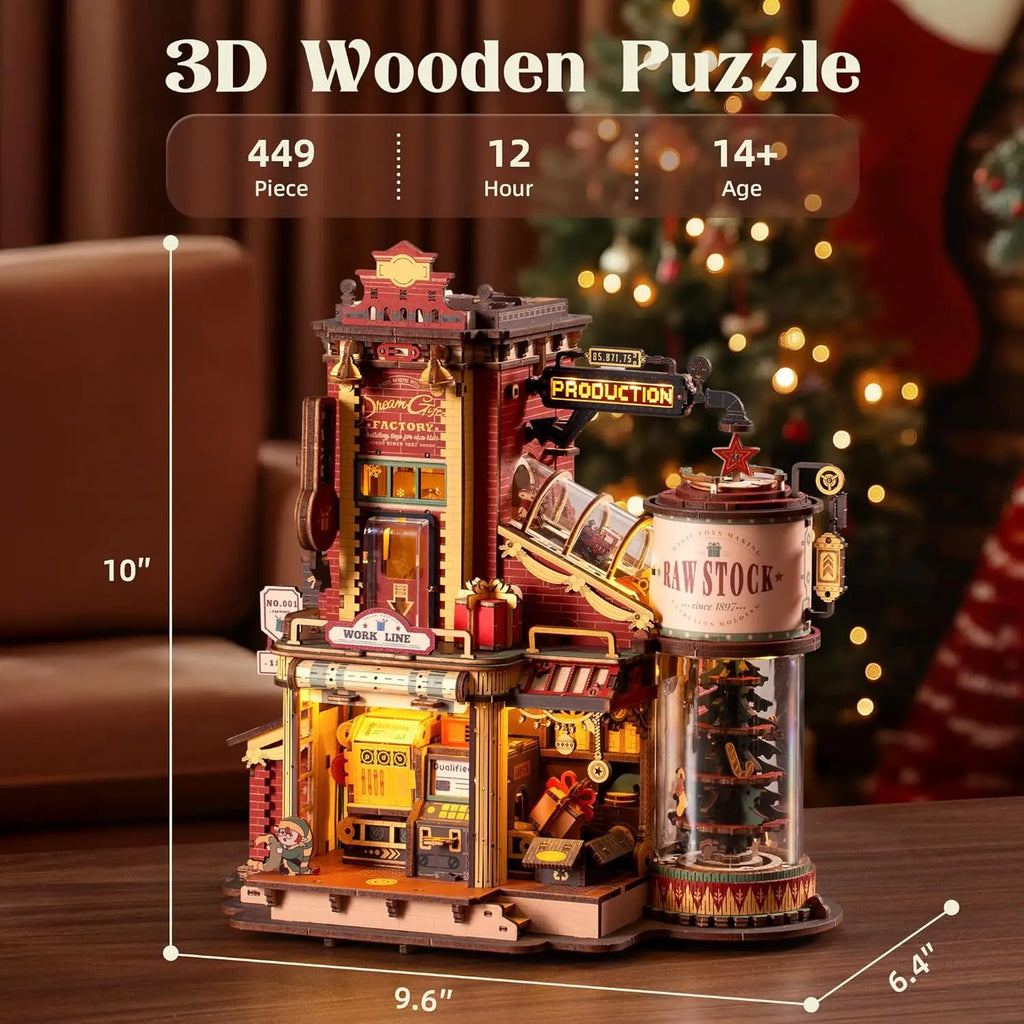 Robotime Wooden Music Box Christmas Dream Gift Factory 3D