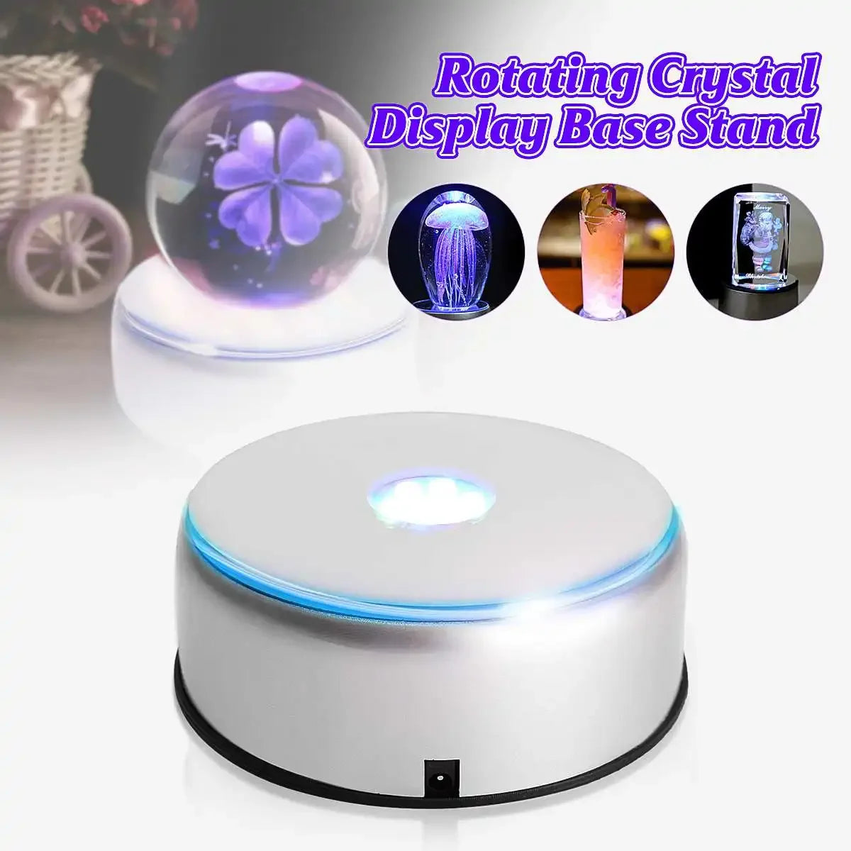 7 LED Light Colorful Luminous Base  Electric Light Rotating Base Display Stand Crystal Light Base Ornament with Adapter