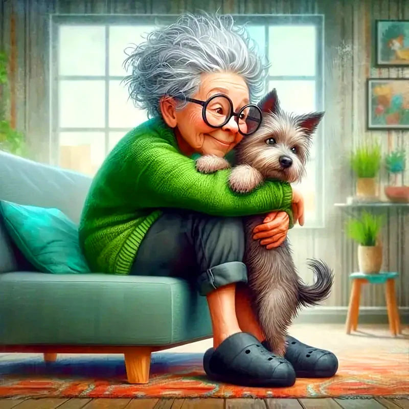 Huacan 5D DIY Diamond Painting Portrait Grandma Kits Full Drill Embroidery Old Lady Rhinestone Pictures Mosaic Animal Home Decor