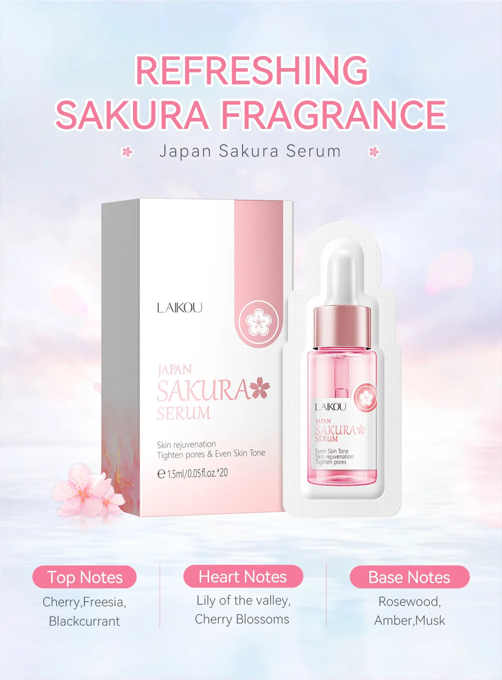 Sakura Whitening Face Serum Anti Aging Fade Fine Lines Tighten Pores Improve Melanin Pigment Dull Moisturizer Brighten Skin Care