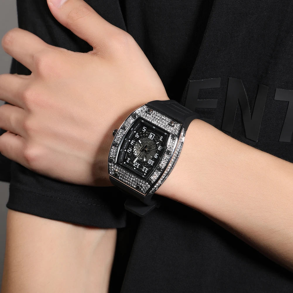 Sqaure Dial Quartz Watch Full Rhinestones Iced Out Wrist Watches