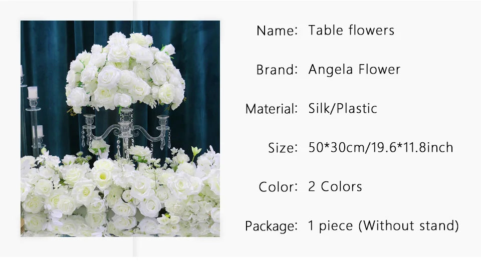 White Wedding Backdrop Decor Rose Floor Flower Runner Event Table Centerpieces Ball Pink Floral Strip Arrangement Party Props