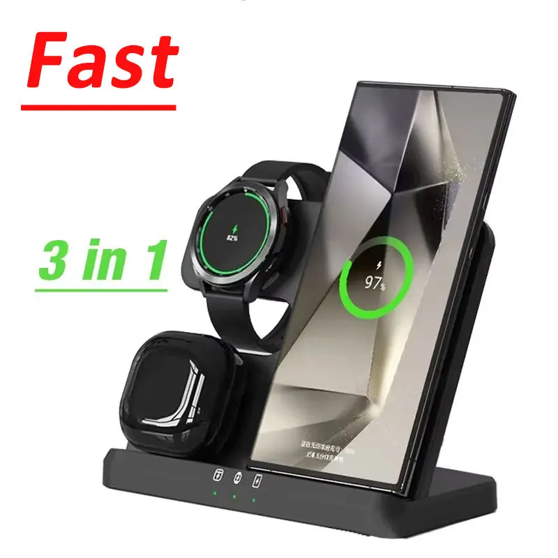 3 in 1 Wireless Charger Stand For Samsung S24 S23 S22 Ultra Note Galaxy Watch 7 6 Active Buds3/2 Pro Fast Charging Dock Station