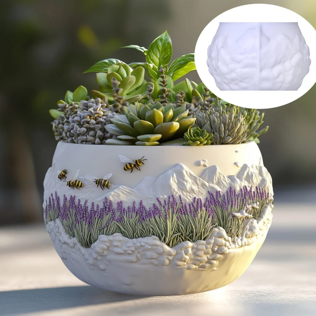 Sea Bay Canyon Relief Succulent Plant Flower Pot Resin Silicone Mold Mountain Range Sea Sunrise Relief Storage Box Gypsum Molds