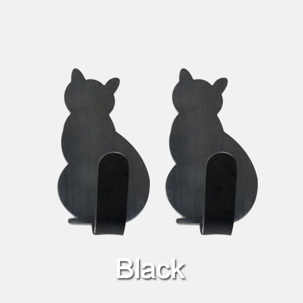JJYY 2PCS Waterproof Strong Adhesive Hooks for Bathroom Plastic Cat Wall Sticker Wall Door Hanger For Kitchen Towel Hook