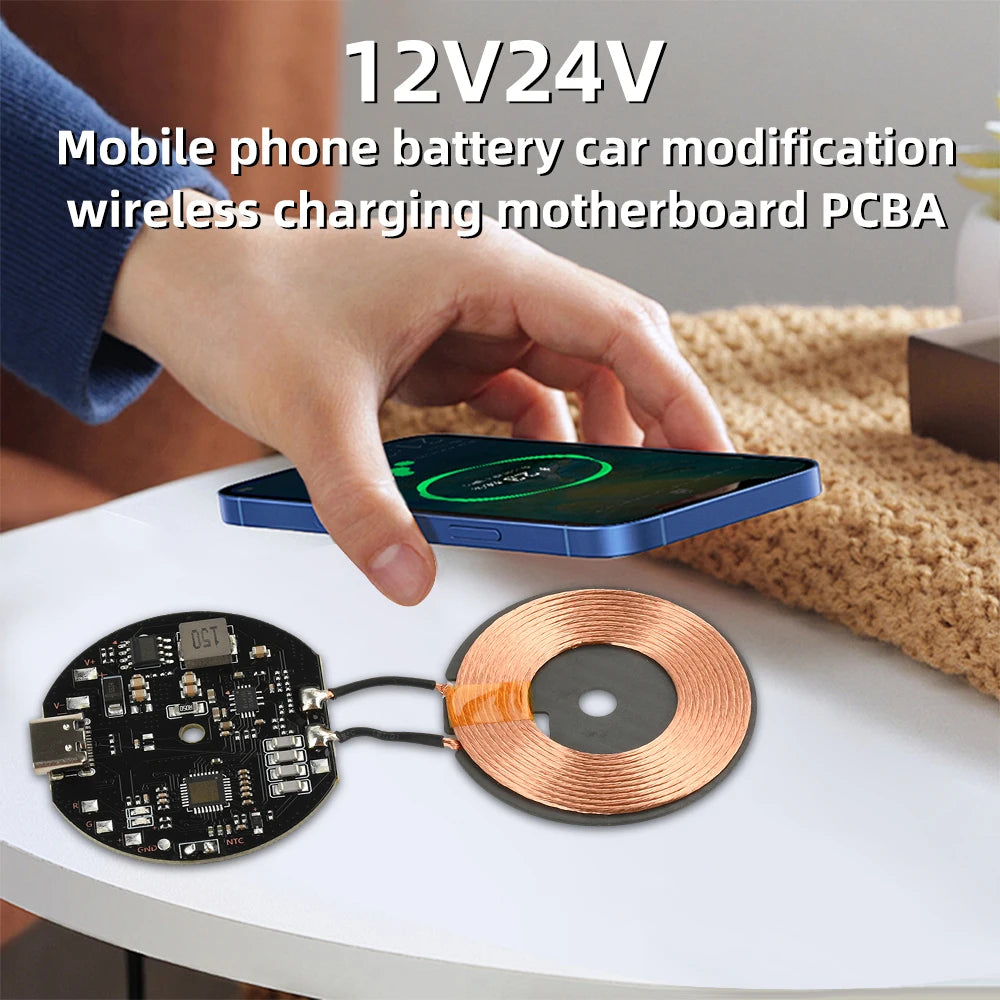 20W High Power Wireless Charger Transmitter Module 12V/24V Type-C Fast Charging Circuit Coil Charger Board for Mobile Phone