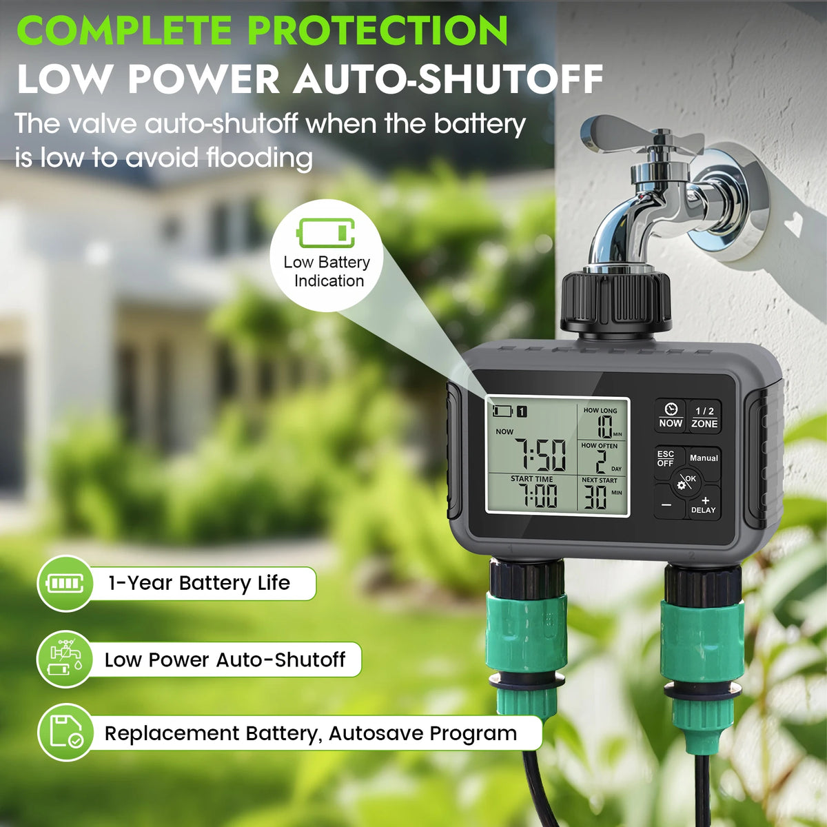Insoma 2-Zone Sprinkler Timer Programmable Garden Hose Timer Water-Saving