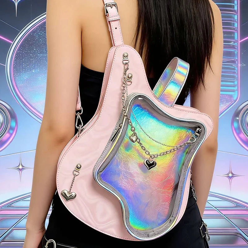 Y2K Guitar-Shaped Ita Bagmjapanese Women's Transparent Doll Badge
