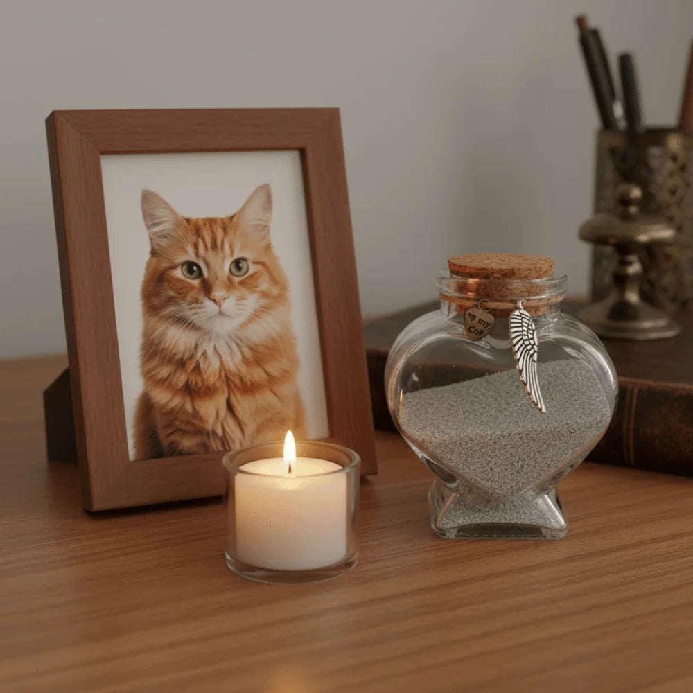 Heart-Shaped Pet Hair Storage Bottle Glass Corked Lid Cat Funeral Urn Transparent Pet Fur Keepsake Jar Pet Cremation