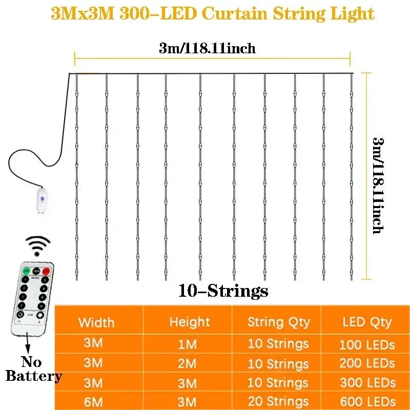 USB Curtain Lights - 8 Lighting Modes LED Fairy