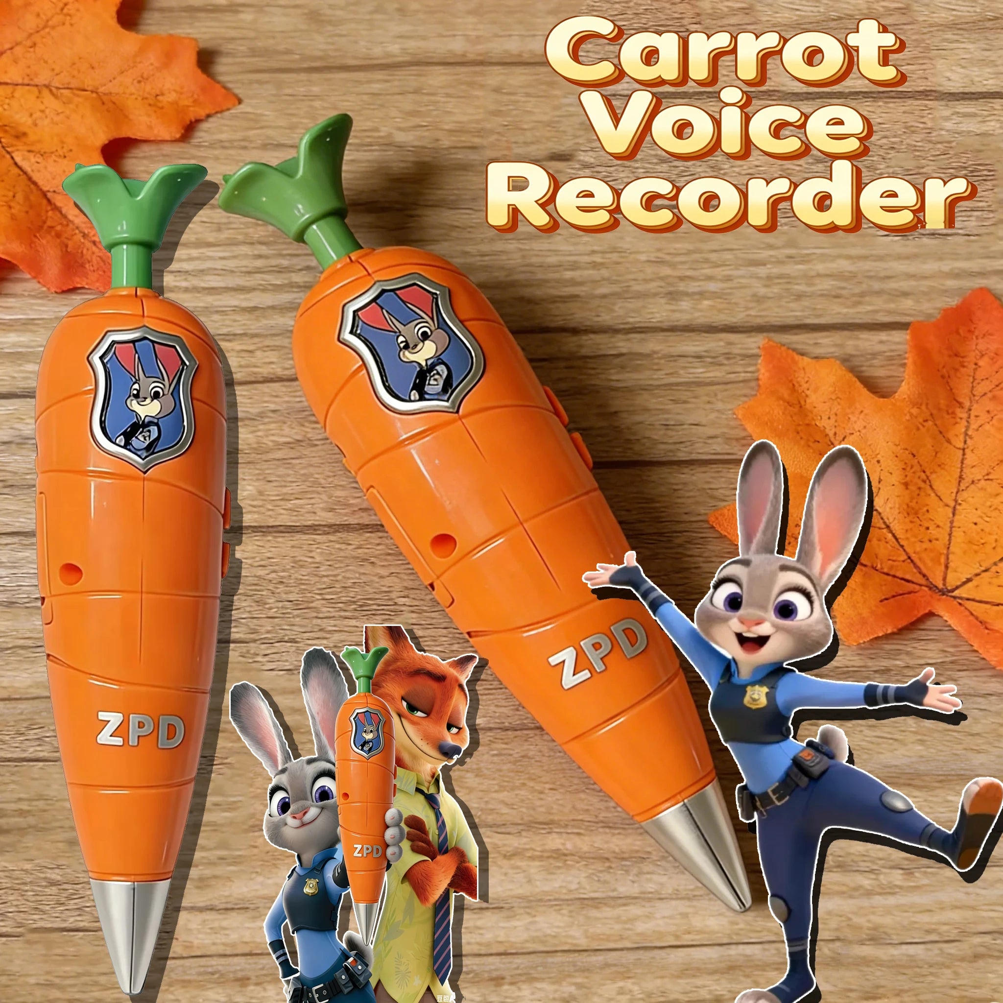 Zootopia 2 Carrot Recorder Pen | Judy & Nick Style for Kids | 60s Mini Recorder | 2-in-1 Gel Pen Stationery