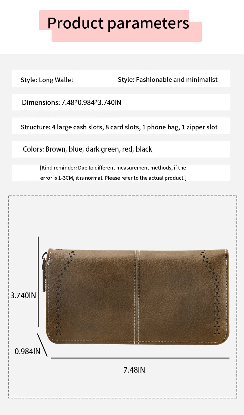 RFID anti-theft long wallet for men and women; 2025 cross-border new version; large capacity mobile phone bag; vintage hollowedo