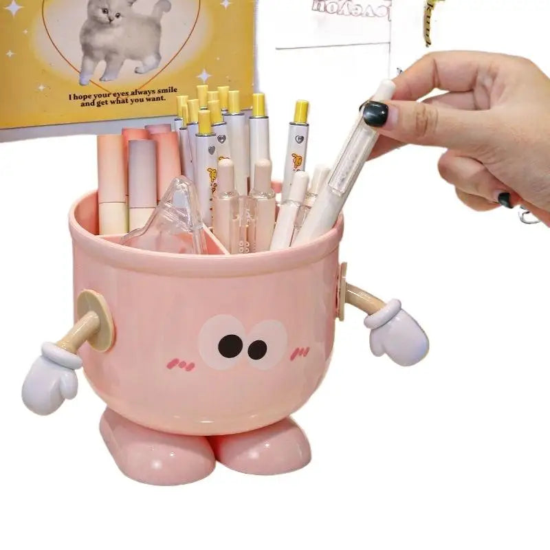 Creative Big Eyes Pencil Holder With Hook Table Stationery Storage Box Pen Holder Rack Student Children Girls Desk Organizer