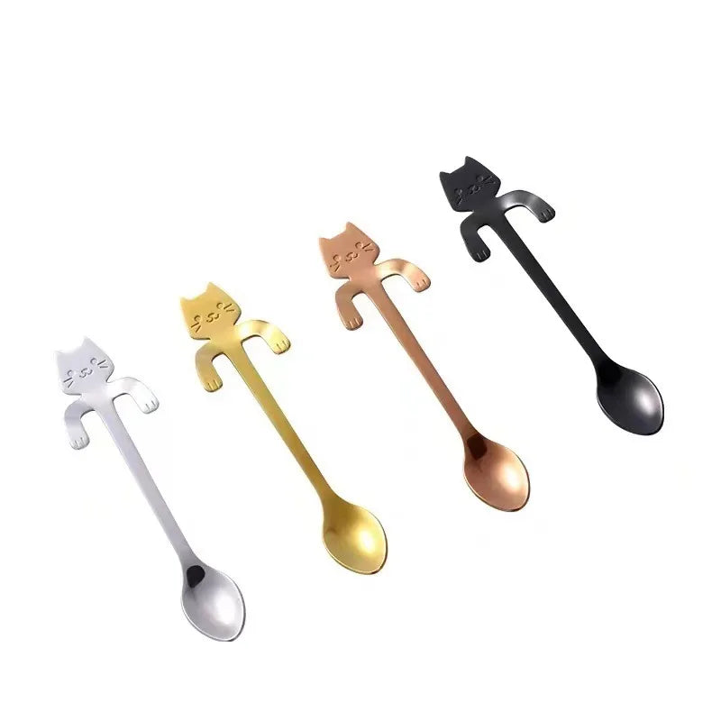 4pcs/set Stainless Steel Mini Cat Kitten Design Stainless Steel Coffee/Tea/Dessert/Drink/Mixing/Milkshake Spoon Flatware Gadgets