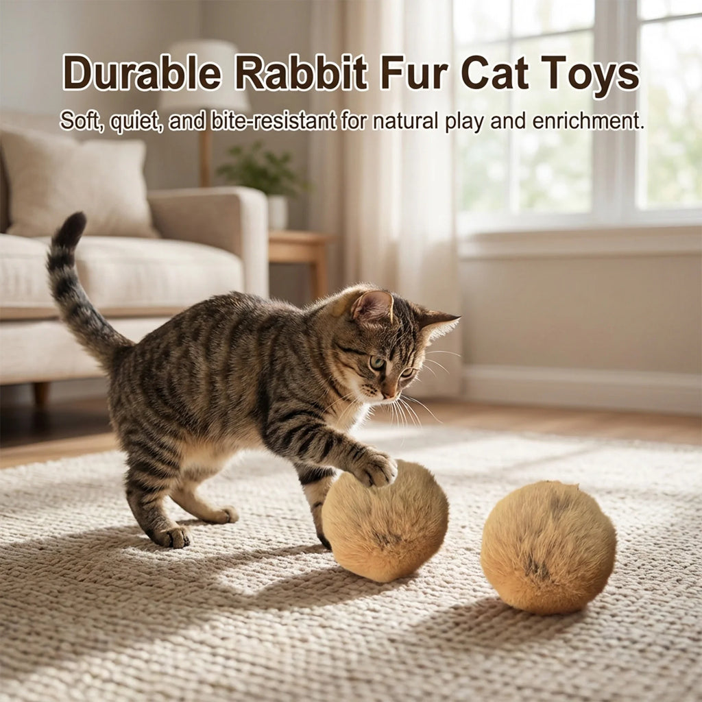 C 1/2/3/6Pcs 8cm Rabbit Fur Ball Cat Toy With