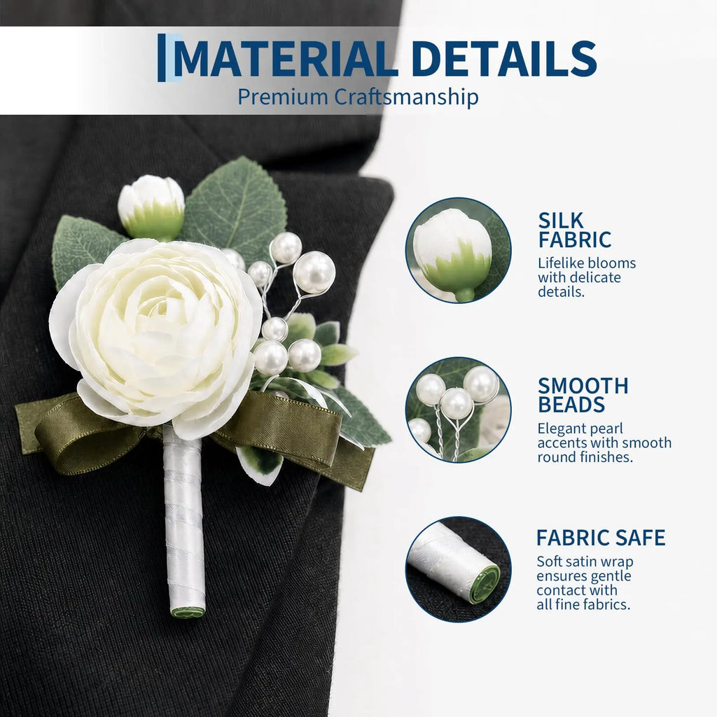White Peony Boutonniere Set for Men