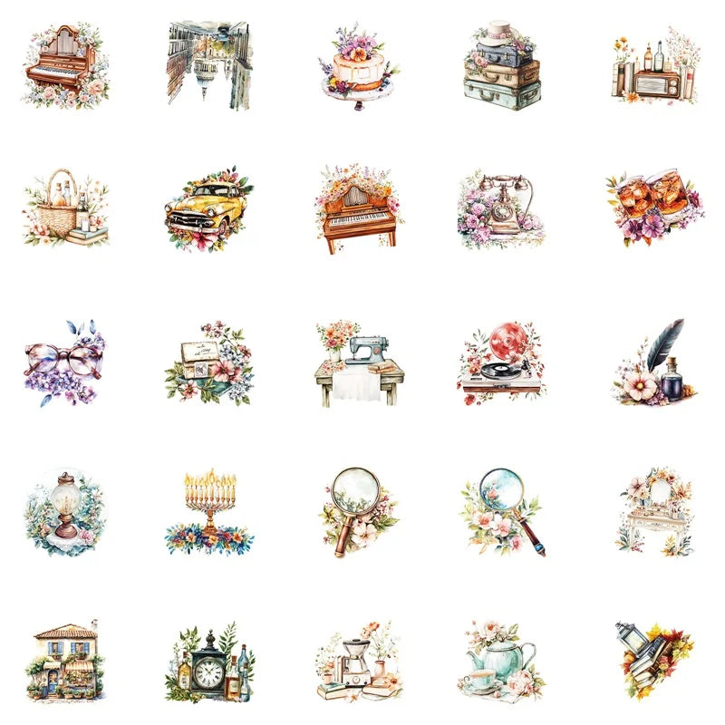 10/30/50PCS Vintage Fresh Life PVC Sticky Sticker Aesthetic Stationery DIY Decoration Scrapbooking School Supplies for Kids