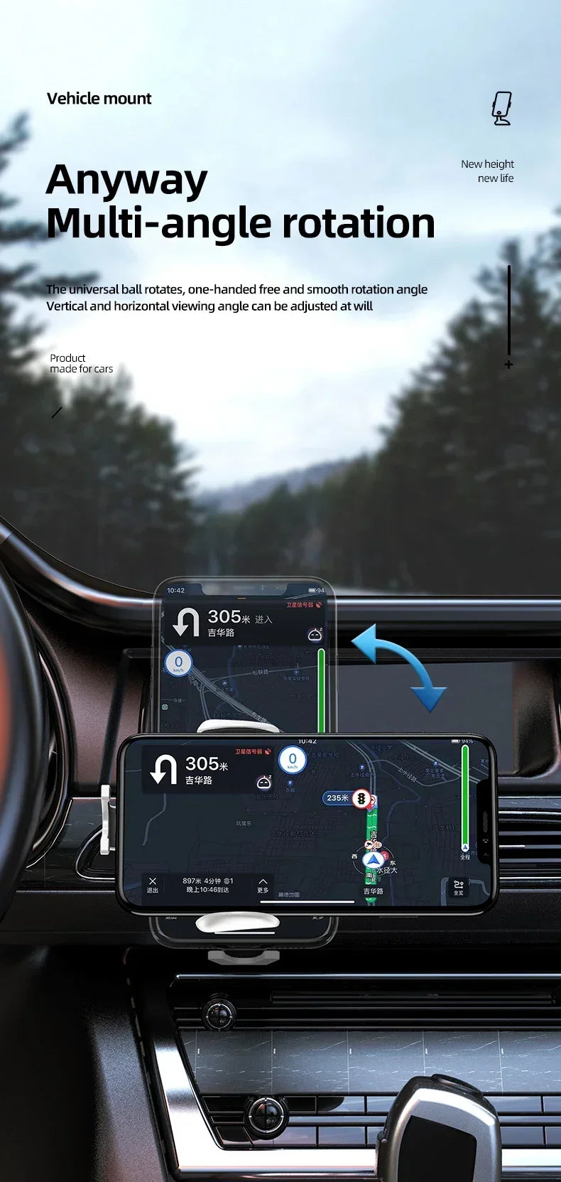 15W Fast Wireless Charger Car Mount for Air Vent Mount Car Phone Holder Rotating Intelligent Infrared Wireless Charging Charger