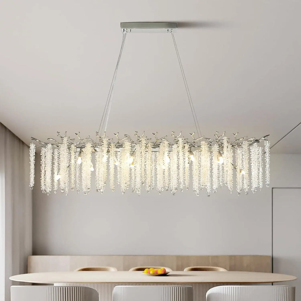 Artpad Luxury Round Crystal Chandelier Dining Room Bedroom Branch Crystal Hanging Pendant Chandelier for Kitchen Living Room