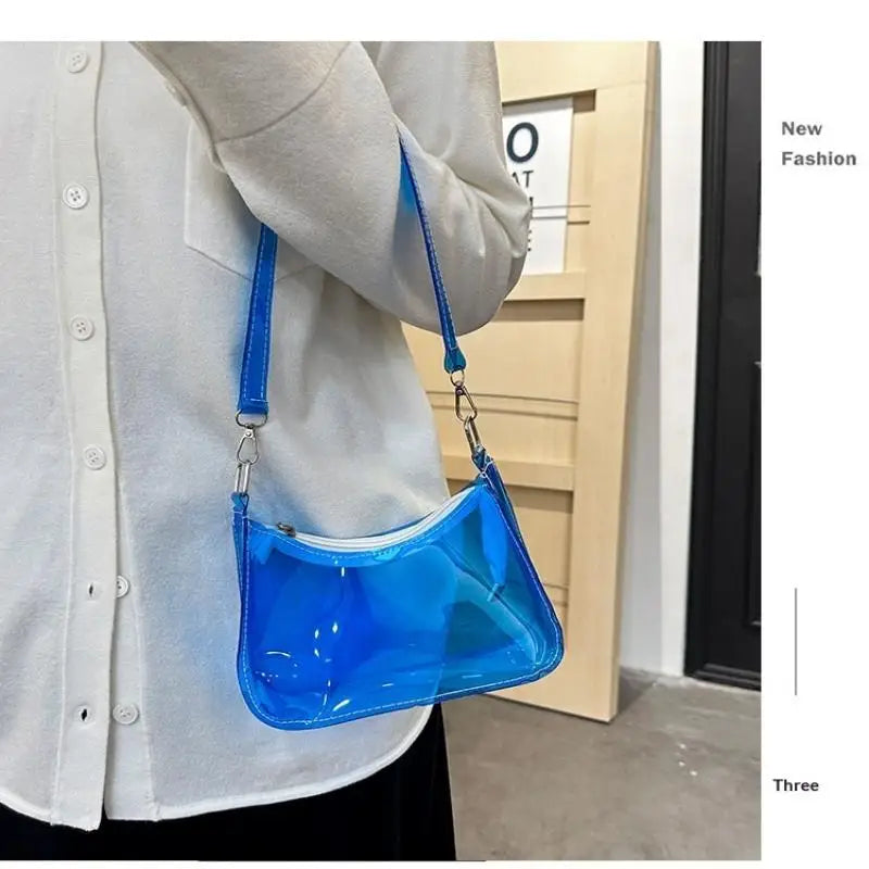 Stylish Women Y2K Clear Jelly Shoulder Bag Elegant Small Zippered