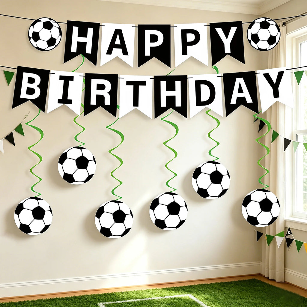 2sets/1set Soccer Happy Birthday Banner Set Football Theme Birthday