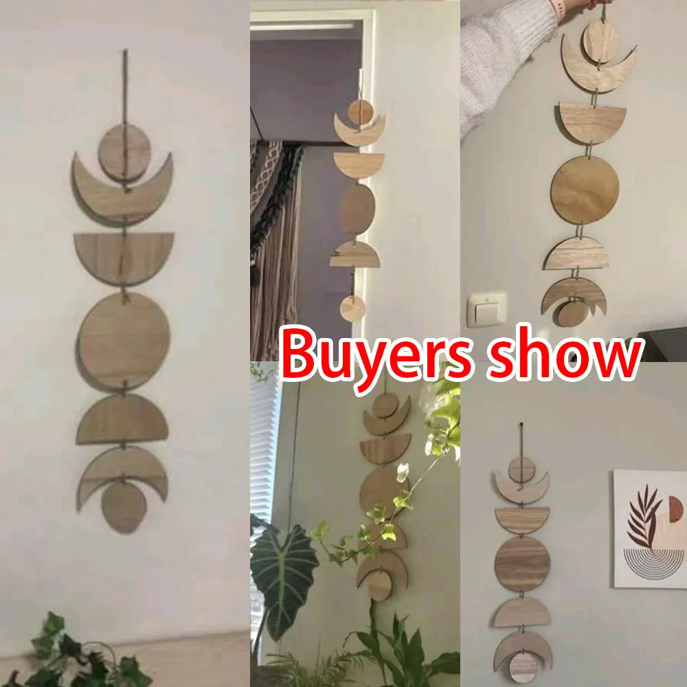 Wooden Moon Phase Garland Wall Decor Ramadan Decoration Boho Home Decor Bedroom Living Room Nursery Ornament Decor Craft Gift