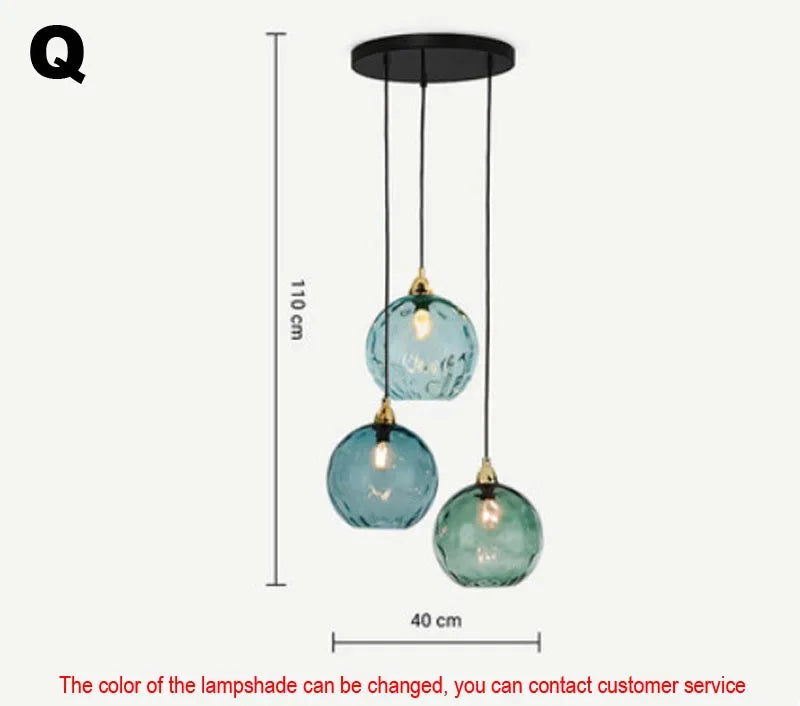 Modern Colored Glass Ball Lustre Pendant Lights Nordic Water Grain Restaurant Kitchen Hanging Light Fixture Bedroom Bedside Lamp