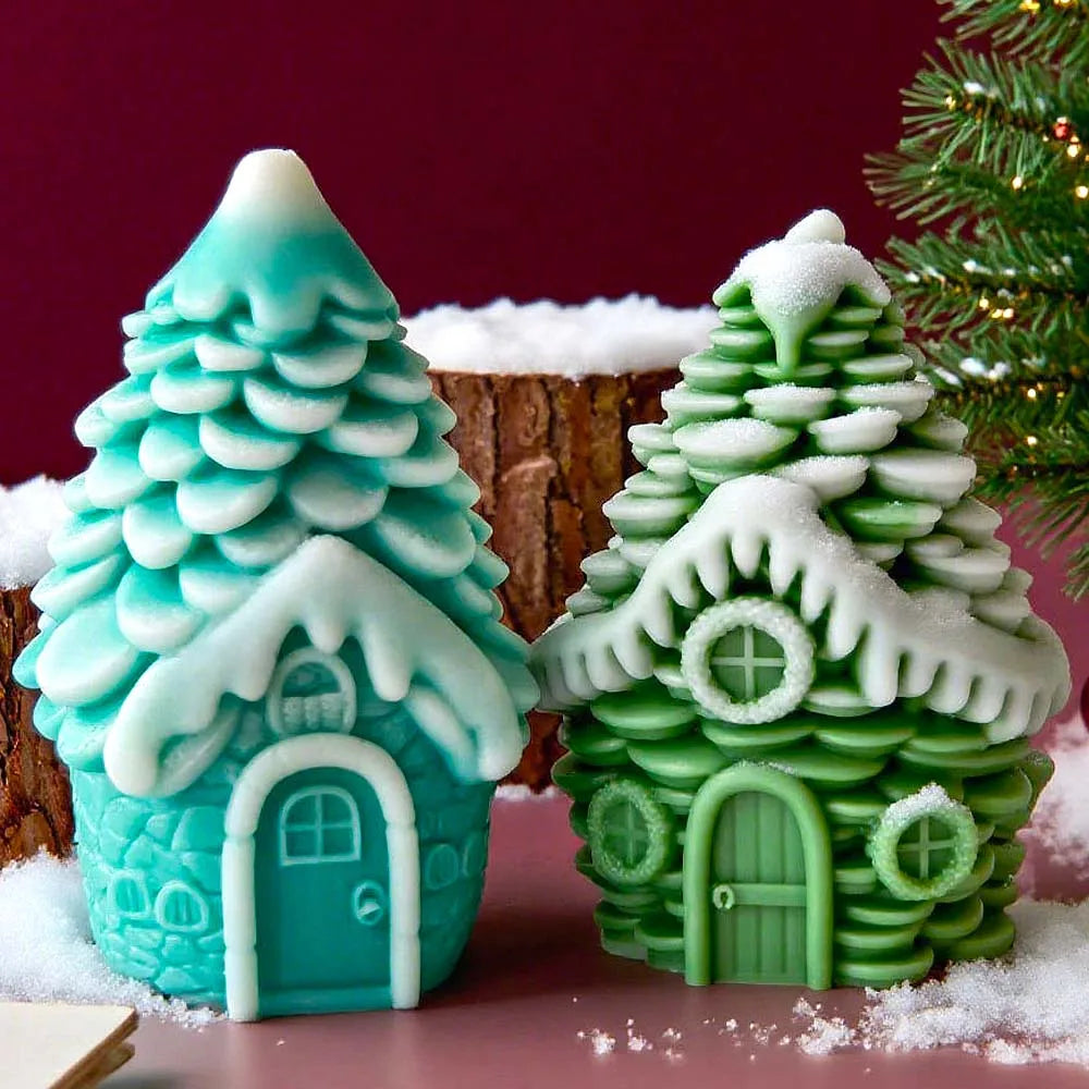 3D Pine Cone Snows House Silicone Candle Mold DIY Handmade Christmas Ornaments Plaster Concrete Mold Xmas Craft Party Deco