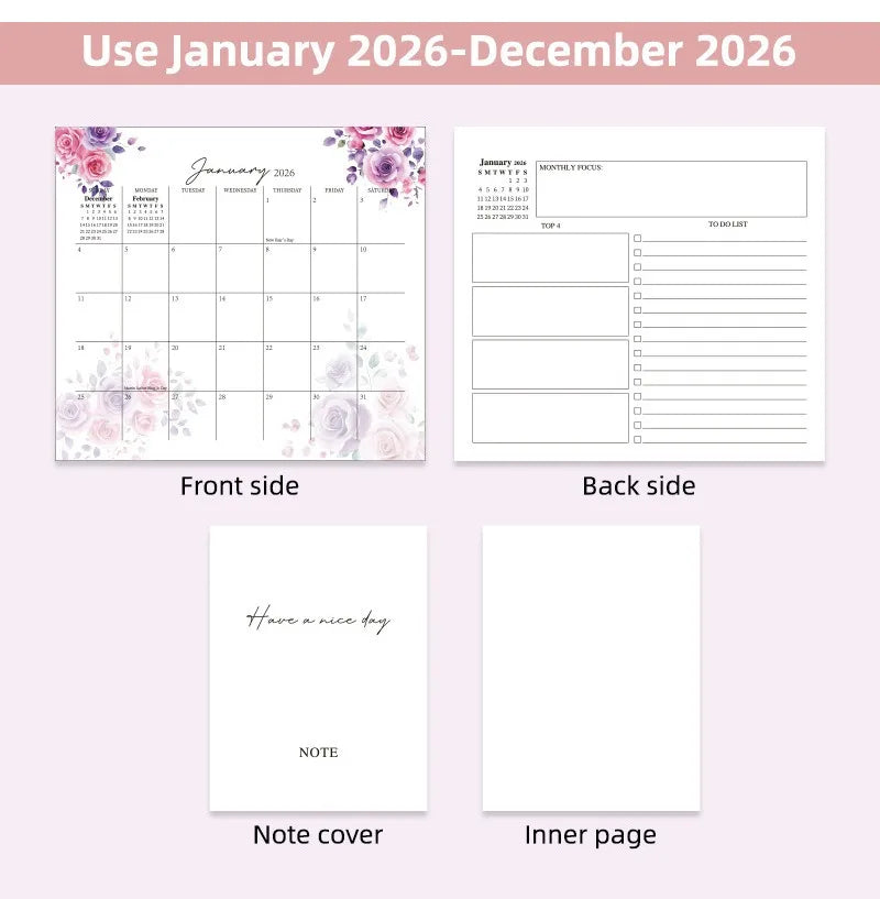 2026 Calendar Planner Multifunctional Health Tracker Daily Schedule Motivational All-Purpose Office Home Student Desk Organizer