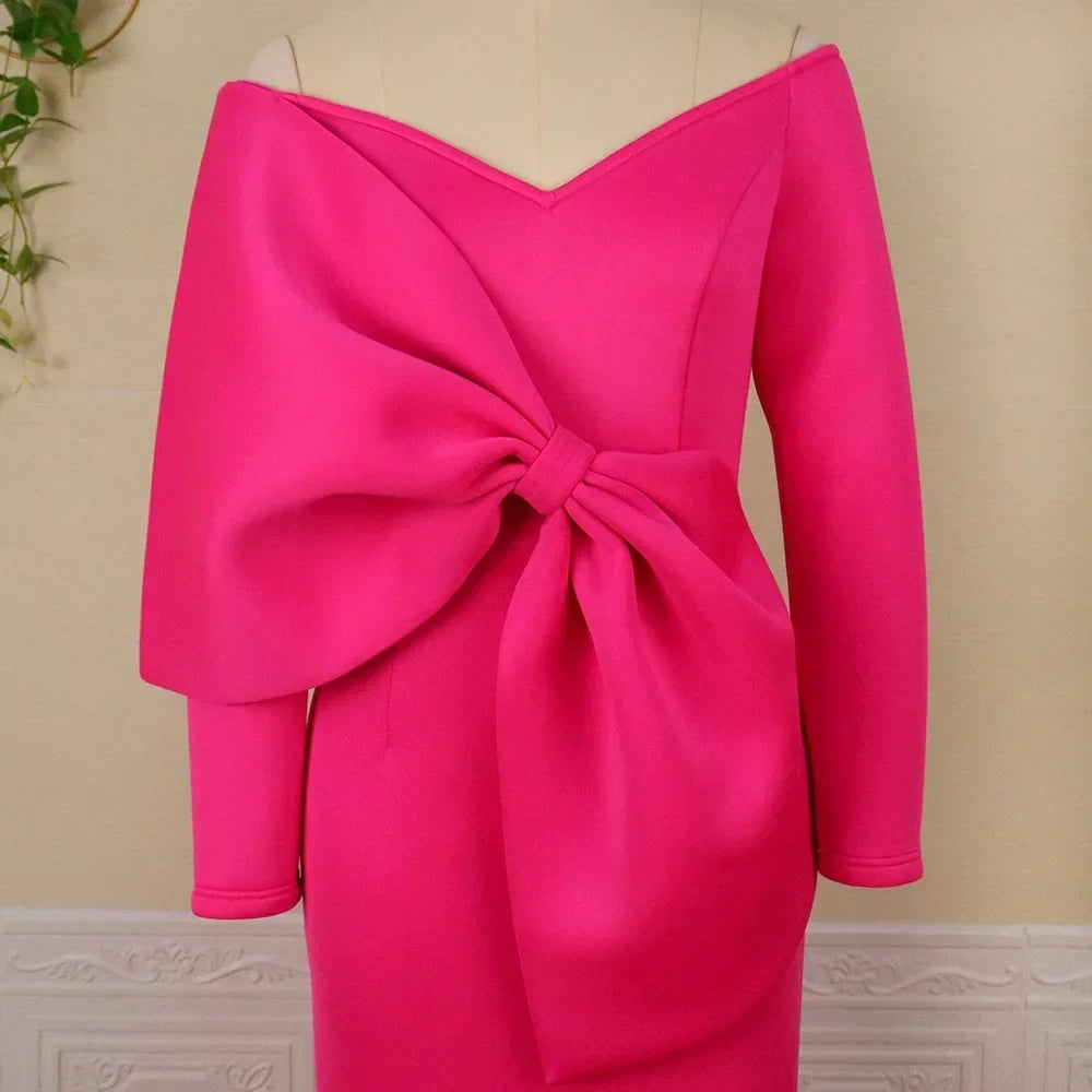 Deep V Bow Dress for Women High-waisted Fashion Female Slit Long Dresses Butt Wrap Party Plus-size Women's Clothing Vestidoes