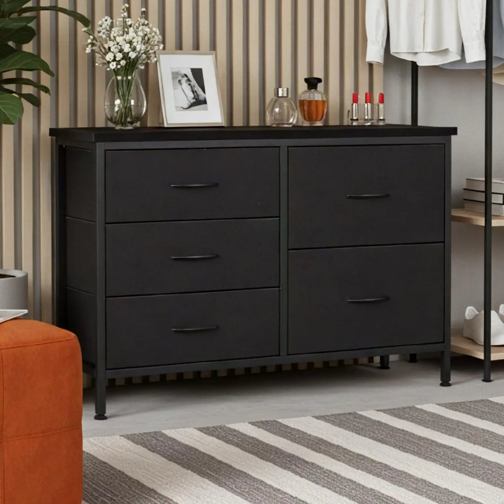 MCQ Cabinet With 5 Fabric Drawers Metal Frame Beside