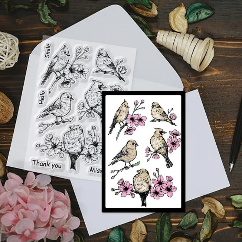 1Sheet Flowers Birds Clear Stamps Flowers Birds Decorative Clear Stamps Silicone Stamps for Card Making and Photo Album Decor