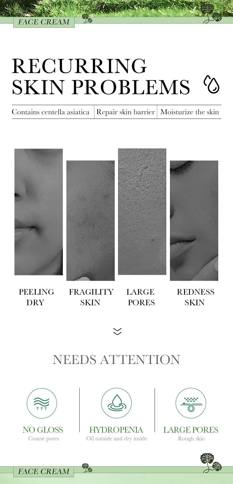 BIOAQUA Asiatic Centella Face Cream Moisturizing Whitening Anti-Aging Anti Acne Facial Cream Beauty Face Skin Care Products