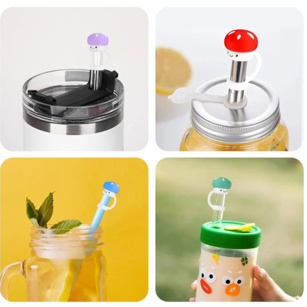 3D Cute mushroom Silicone Straw Covers For Stanley Water Glass Bottle Drinking Dust Cap Straw Tip Cover Cup Accessories For 10mm
