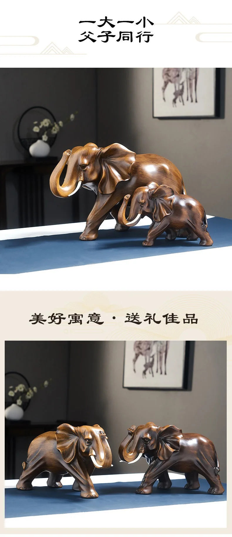 Resin Elephant Ornaments, Handmade Crafts, Home Decoration, Living Room and Office, Animal Statue, High Quality Gift, New