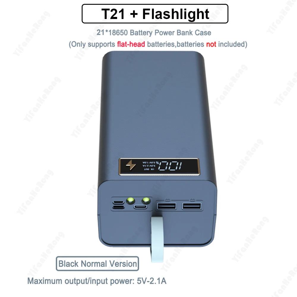 Dual USB 21*18650 Power Bank Battery Box Support Quick & Wireless Charger DIY Shell Case 18650 Battery Storage Box Holder