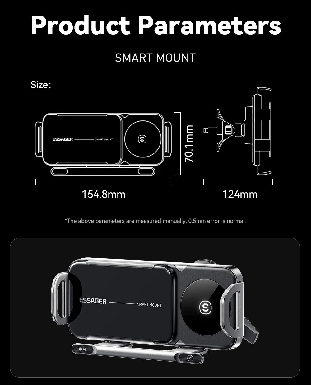 Essager 15W Car Wireless Charger Dual Coil One-Touch Rotatable Car Phone Holder For Samsung Galaxy Z Fold6 5 4 Flip 6 5 4 iPhone