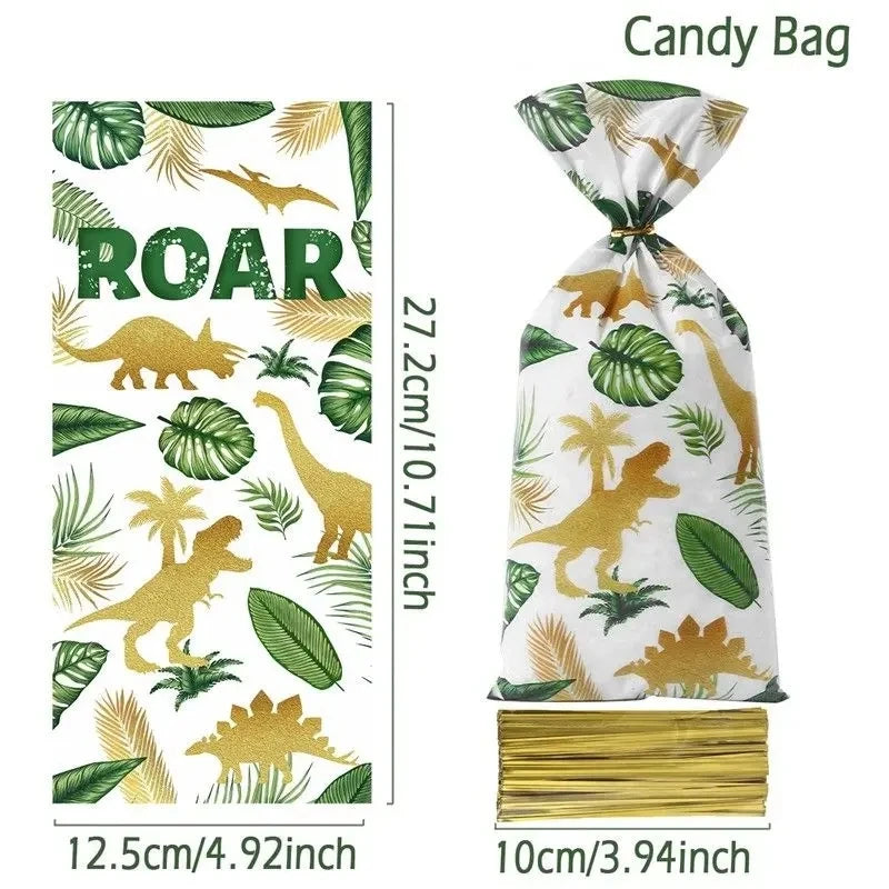 Dinosaur Birthday Party Candy Gift Bags Roar Dino Safari Jungle Animals Biscuit Packing Bag Gift Bag Kids Baby Shower Supplies